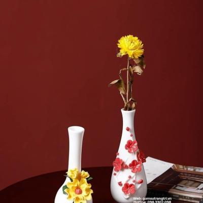 BỘ 5 BÌNH TỲ BÀ ĐẮP NỔI 5 LOÀI HOA